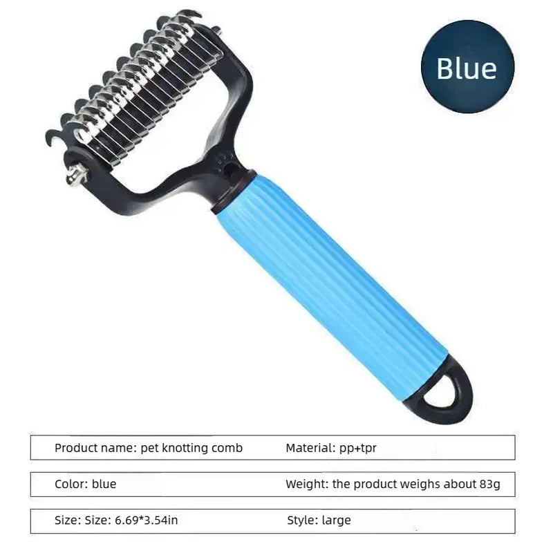 Pet Grooming De-shedding Tool, Matt Removal Detangling Comb for Dogs, Stainless Steel Double-Sided Design, Shedding Removal and Practical Daily Dog Coat Maintenance Supplies.