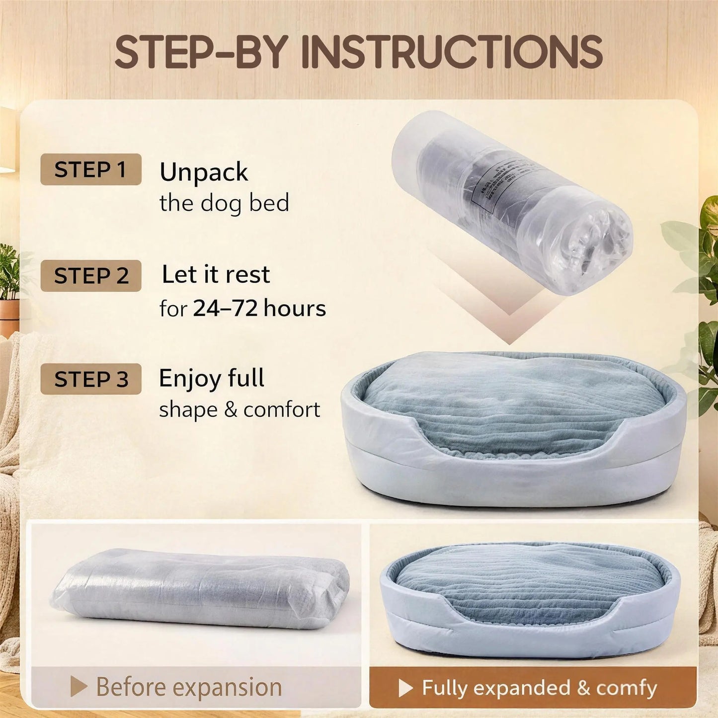 Orthopedic Dog Bed & Cat Bed, 360° Bolstered Cuddler Pet Bed with Non-Slip Bottom, Granular Sponge Soft Washable Nest Bed for Small Medium Large Dogs & Cats, Multiple Sizes