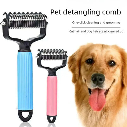 Pet Grooming De-shedding Tool, Matt Removal Detangling Comb for Dogs, Stainless Steel Double-Sided Design, Shedding Removal and Practical Daily Dog Coat Maintenance Supplies.
