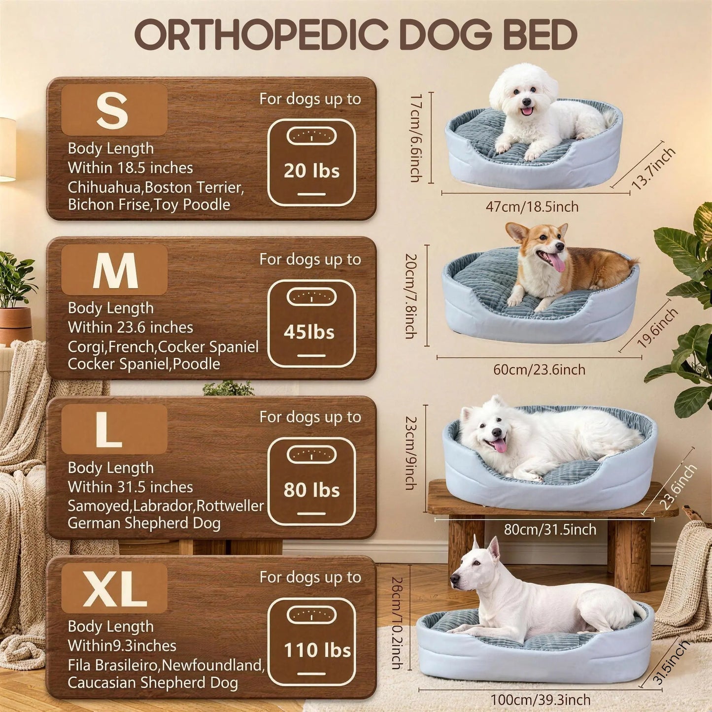 Orthopedic Dog Bed & Cat Bed, 360° Bolstered Cuddler Pet Bed with Non-Slip Bottom, Granular Sponge Soft Washable Nest Bed for Small Medium Large Dogs & Cats, Multiple Sizes