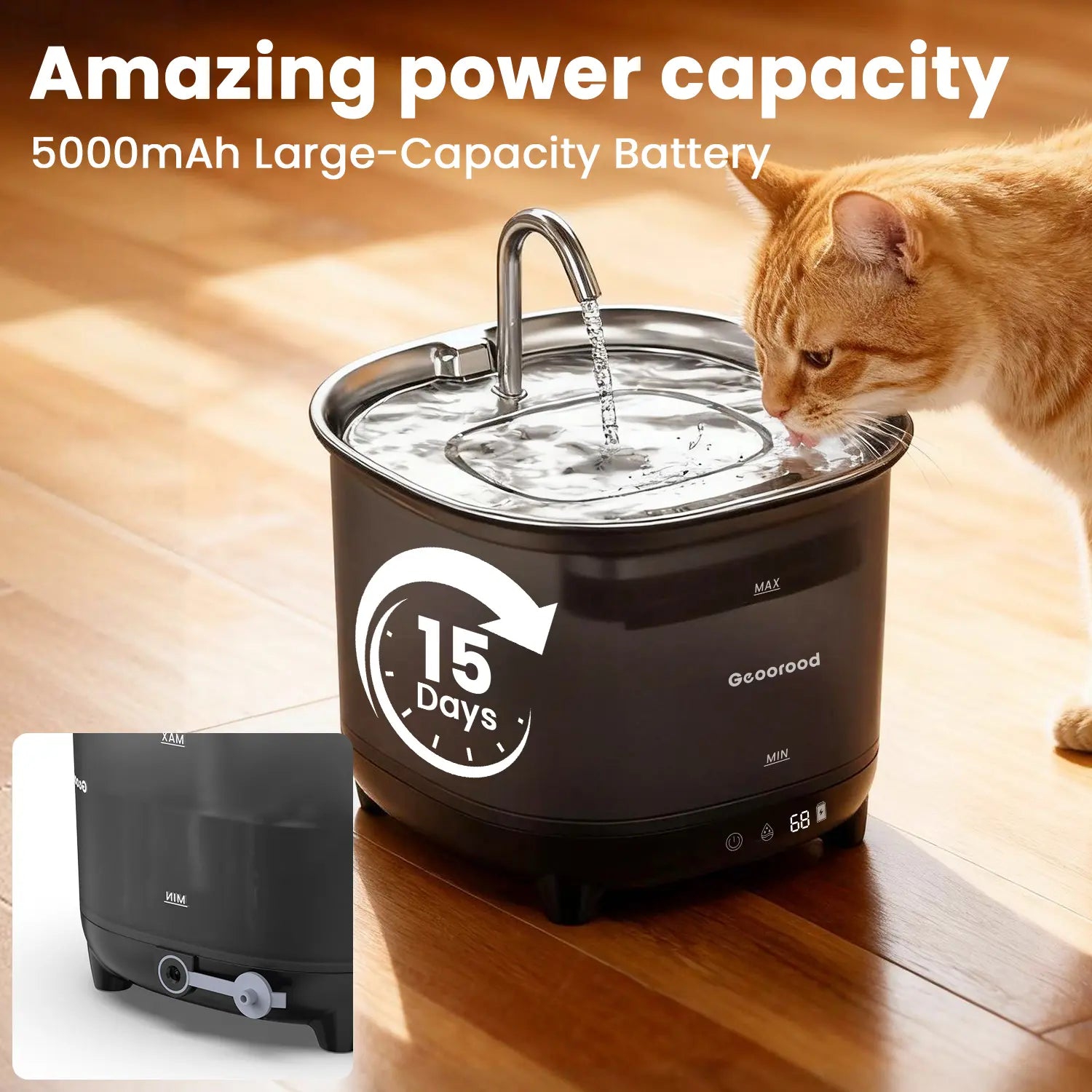 Geoorood Wireless Cat/Dog Water Fountain - 3L Cordless Battery Operated Indoor Drinking Fountain with Motion Sensor and Ultra-Quiet Pump, BPA-Free