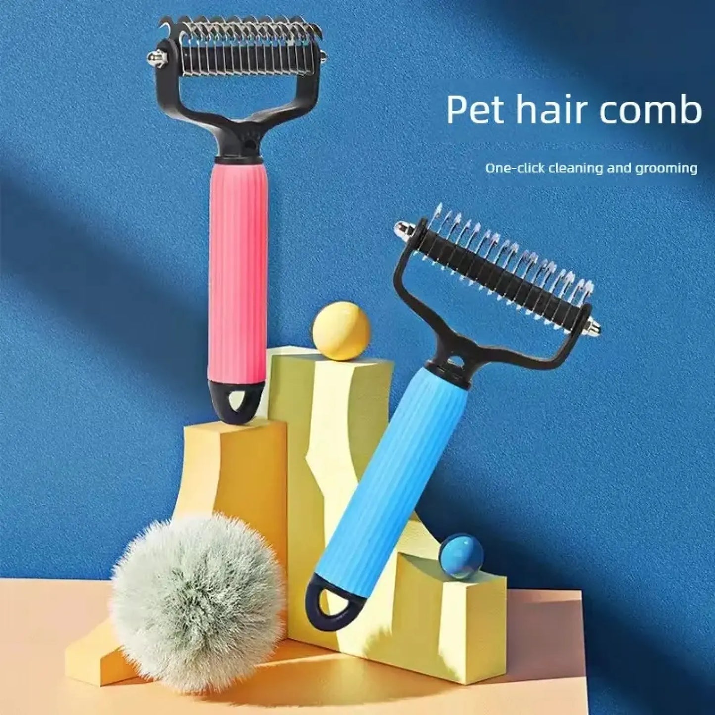 Pet Grooming De-shedding Tool, Matt Removal Detangling Comb for Dogs, Stainless Steel Double-Sided Design, Shedding Removal and Practical Daily Dog Coat Maintenance Supplies.