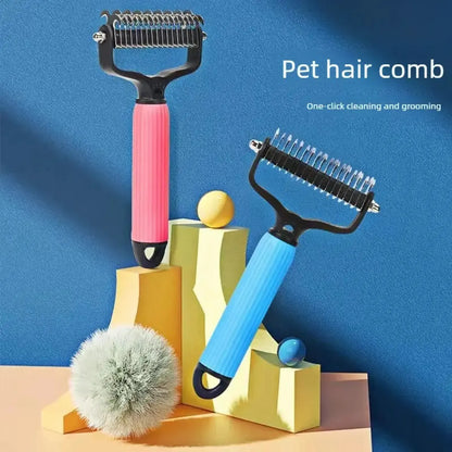 Pet Grooming De-shedding Tool, Matt Removal Detangling Comb for Dogs, Stainless Steel Double-Sided Design, Shedding Removal and Practical Daily Dog Coat Maintenance Supplies.