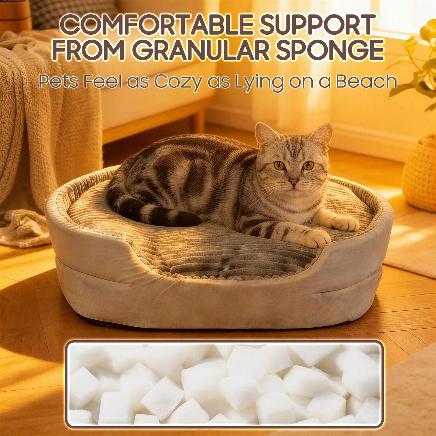 Orthopedic Dog Bed & Cat Bed, 360° Bolstered Cuddler Pet Bed with Non-Slip Bottom, Granular Sponge Soft Washable Nest Bed for Small Medium Large Dogs & Cats, Multiple Sizes