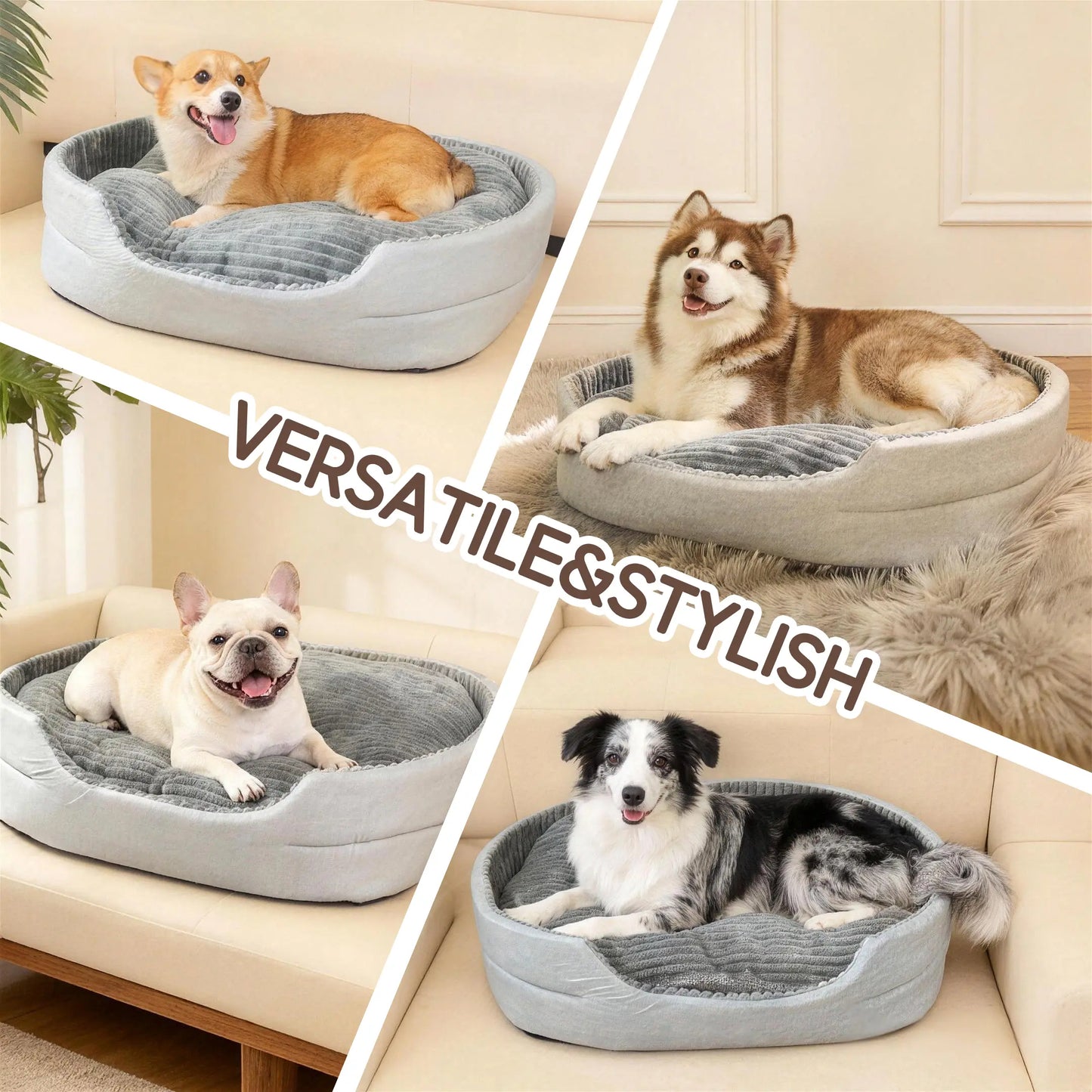 Orthopedic Dog Bed & Cat Bed, 360° Bolstered Cuddler Pet Bed with Non-Slip Bottom, Granular Sponge Soft Washable Nest Bed for Small Medium Large Dogs & Cats, Multiple Sizes