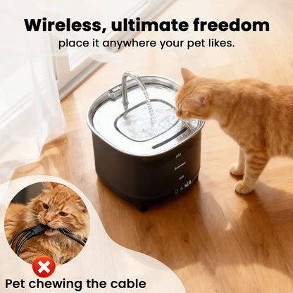 Geoorood Wireless Cat/Dog Water Fountain - 3L Cordless Battery Operated Indoor Drinking Fountain with Motion Sensor and Ultra-Quiet Pump, BPA-Free