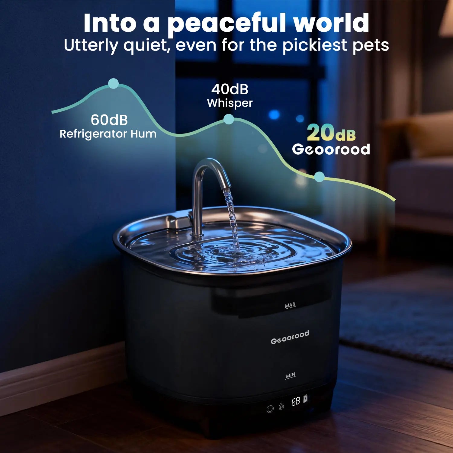 Geoorood Wireless Cat/Dog Water Fountain - 3L Cordless Battery Operated Indoor Drinking Fountain with Motion Sensor and Ultra-Quiet Pump, BPA-Free