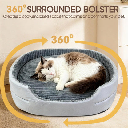 Orthopedic Dog Bed & Cat Bed, 360° Bolstered Cuddler Pet Bed with Non-Slip Bottom, Granular Sponge Soft Washable Nest Bed for Small Medium Large Dogs & Cats, Multiple Sizes